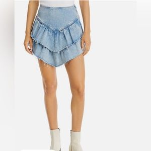 MOTHER tiered mini denim skirt